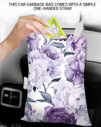 Car Garbage Can, Hanging Car Trash Can Bag for Cute Car Back Seat Organizer, Cute Purple Flowers