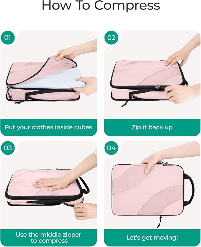 BAGSMART Compression Packing Cubes, 6 Set/4 Set/2 Set Travel Packing Cubes for Carry on Suitcases, Compression Suitcase Organ