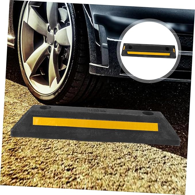 Parking Block Garage Car Stopper Reflective Stripes Heavy Duty Vehicle Stop Aid for Driveway and Rv Easy to Install Tire Stops for Garage Floor