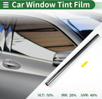 Motoforti Universal Car Window Tint Film Privacy Film 14.76 ft x 23.62 Inch Carbon 2PLY PET Gray 1 Pc VLT 70% IRR 20% URV 40%
