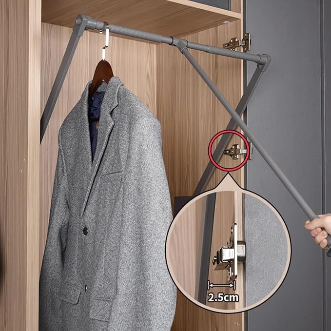 Pull Down Clothes Rail,Extendable Wardrobe Rod,Adjustable Telescopic Lift with Return,Wardrobe and Closet Clothing Storage,Sp