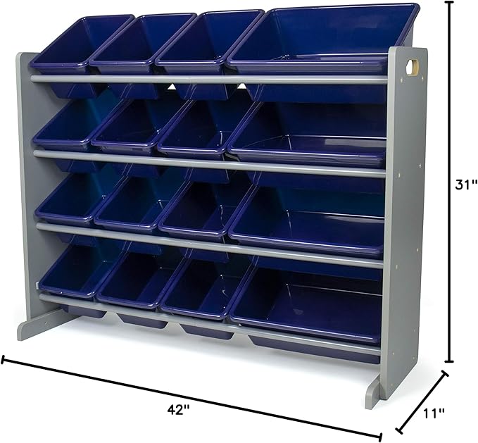 Humble Crew Supersized Toy Storage Organizer with 16 Removable Bins, Grey/Navy – Large Toy Storage for Toddlers Ideal for Kid