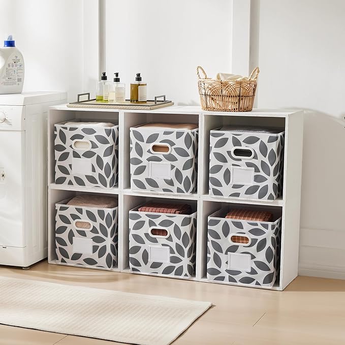 MAX Houser Fabric Storage Bins Cubes Baskets Containers with Dual Plastic Handles for Home Closet Bedroom Drawers Organizers,