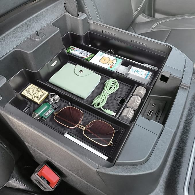 PIMCAR Full Size Center Console Organizer for 2019-2022 Chevy Silverado/GMC Sierra 1500 & 2020-2023 Silverado/Sierra 2500 HD 3500 HD Accessories-Full Console w/Bucket Seats ONLY