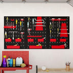 Goplus Pegboard Wall Organizer, 9-Bin Parts Rack Organizer w/Hammer Racks, Tool Holders & Hooks, Heavy-Duty Utility Tool Stor