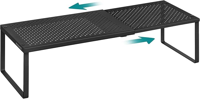 SONGMICS Spice Rack, Expandable Kitchen Countertop Shelf, Small Cupboard Organizer, Metal, Space-Saving Tabletop Shelf, Matte
