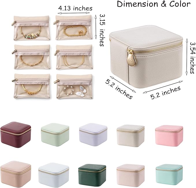 VLANDO Travel Jewelry Box Organizer – Portable PU Leather Jewelry Case with 6/8/12 Zippered Pouches, Compact Storage for Earr
