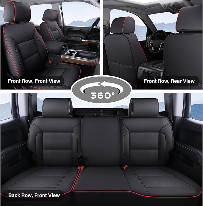Coverado Chevy Silverado Seat Covers Full Set, Faux Leather Car Seat Covers Fit for 2014-2018 1500, 2015-2019 2500HD 3500HD C