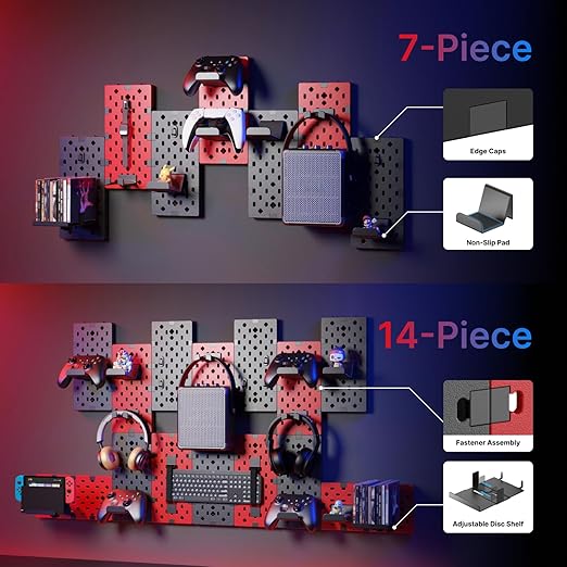 PEGZONE Controller and Headphone Holder Wall Mount, Modular Gaming Pegboard with Accessories, Controller Stand for Xbox PS5 P