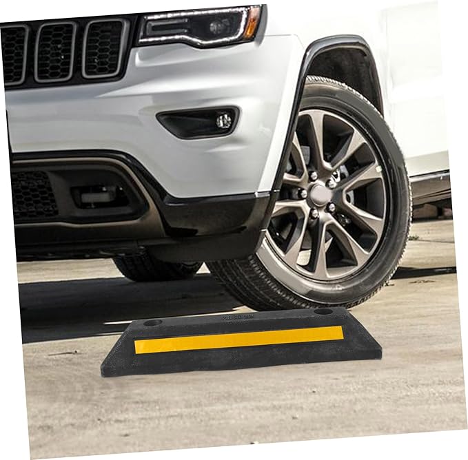 Reinforced Rubber Garage Parking Stopper with Bright Reflective Tape Wheel Stopper for Vehicle Tire Positioning Easy Installation with Pre-drilled for Schools Malls and Underground