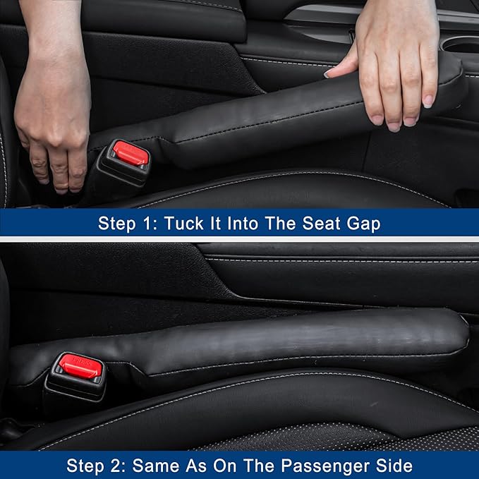 Urehepo 2 pcs Leather Car Seat Gap Filler Organizer, Interior Car Accessories to Stop Things from Dropping for Car SUV Truck Camper, Fill The Gap Between Seat and Console - Black