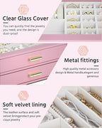 AKOZLIN Jewelry Box with Clear Lid Functional Leather Jewelry Storage Organizer Case 2 Drawers for Women Girls Necklace Ring 
