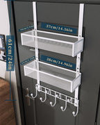 Consumest Over The Door Organizer Hooks, Door Hanger with 9 Coat Hooks & 2 Mesh Basket, Rustproof Back Storage Organizer for 