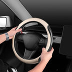 Nappa Leather car Steering Wheel Cover,Carbon Fiber Sports car Interior Non-Slip Ultrathin 15 inches Universal (White)
