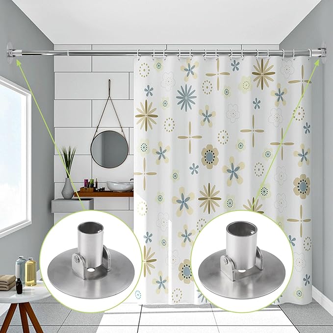 Shower Curtain Rod Bracket, 2Pcs Different Sizes Titanium Steel Shower Curtain Rod Single Swivel Flange Curtain Rod Wall-Moun