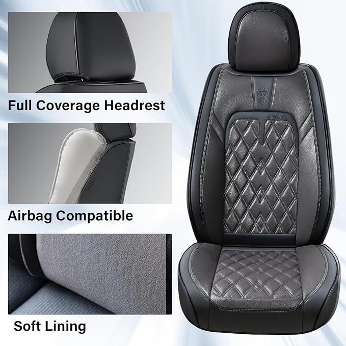 Coverado Car Seat Covers Front Seats, 2 Pack Waterproof Leather Seat Covers for Cars, Luxury Car Seat Protector, Anti-Slip De