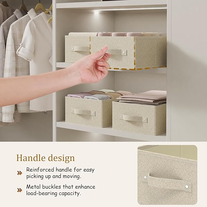 Collapsible Closet Organizer, Storage Bins, Fabric Cube Baskets for Organizing Home and Office, Grey and Beige, 3 Pack, 13.0x