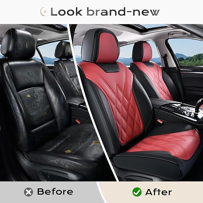 Coverado Car Seat Covers Full Set, Seat Covers for Cars, Front Seat Covers and Back Seat Cover Waterproof Leather Automotive 
