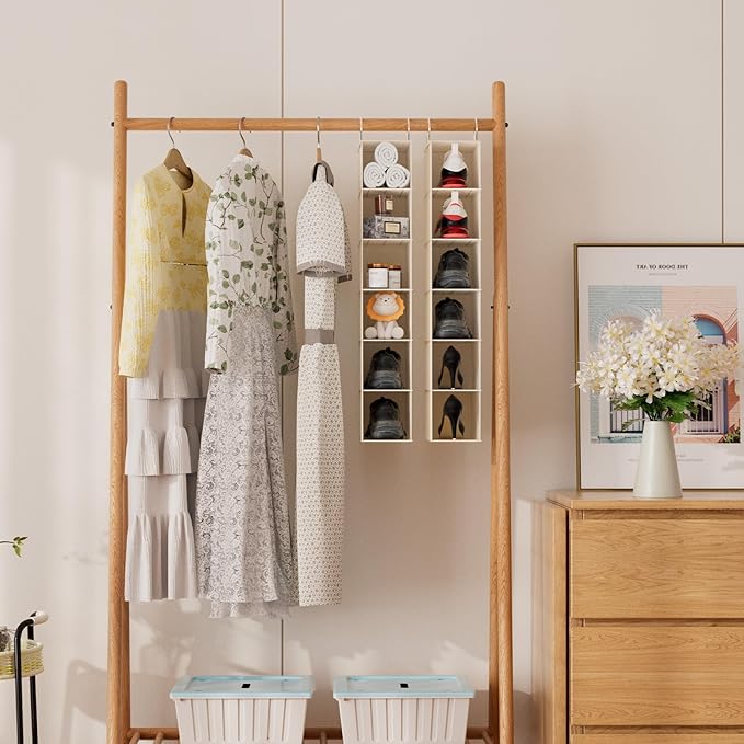 VERONLY Hanging Closet Shelf Shoe Organizer Set of 2 with Woven Bamboo Shelves,11.5 x 31.5 x 5.5 in, 6-Tier Design for Space-
