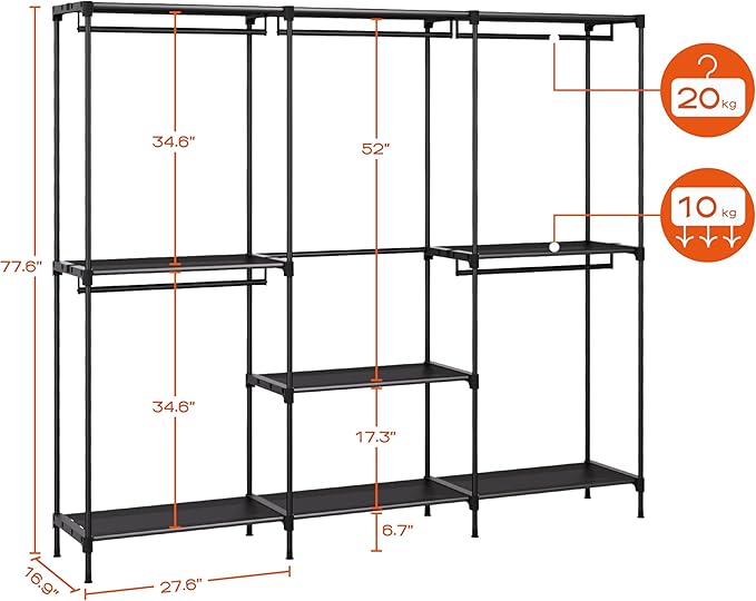 CASAMAYA Clothes Rack, Portable Closet, 80.7 Inch Extra Large Capacity Wardrobe Closet, Clothes Storage Organizer with Shelve