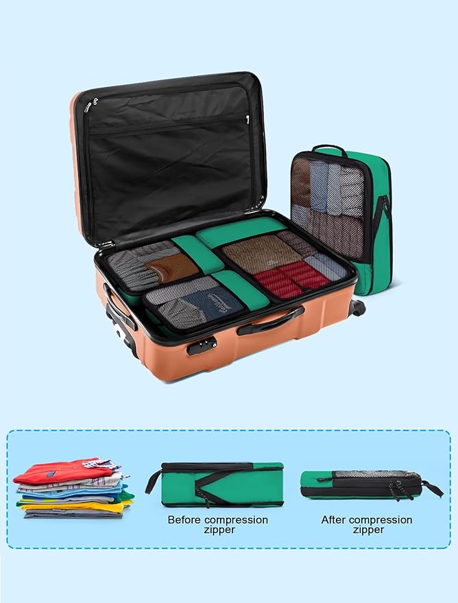 4 PCS Set Compression Packing Cubes for Travel, Lightweight Packaging Organizer Bags for Carry On Space Saving, Travel Essent
