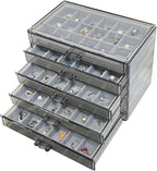 Acrylic Earring Holder Organizer with 5 Drawers Clear Earring Organizer Box with 90 Adjustable Grids Velvet Earring Display C