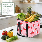 Cartoon Cat Pattern Reusable Grocery Bags Large Shopping Tote Bag with Reinforced Bottom Board, Water Resistant Foldable Stor