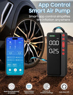 Smart Tire Inflator Portable Air Compressor, APP Control Air Pump For Car Tires, 10000mAh, 4X Faster 150PSI Bike Pump with All-in-One Storage, LED Light & Auto Shut-Off for Motorcycles