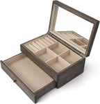 Meangood Jewelry Box Organizer for Women, 2 Layer Large Jewelry Storage Case, Rustic Wooden Jewelry Box with Mirror & Ring Tr