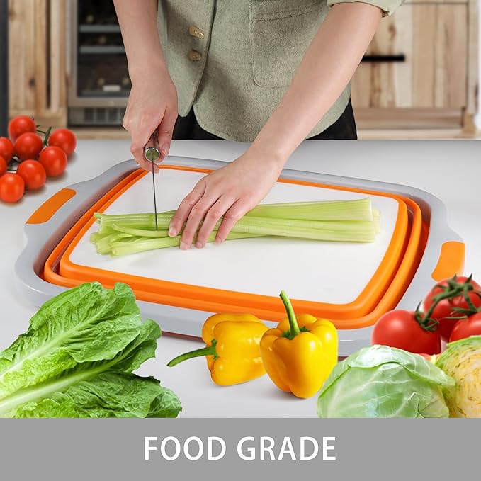 Collapsible Cutting Board with Container, Foldable Camping Sink with Colander, BBQ Prep Tub with Lid, Multifunction Dish Basi