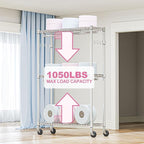 M MZG Heavy Duty Rolling Garment Rack 3 Tiers Adjustable Wire Shelving Clothes Rack with 2 Rods and Side Hooks,Storage Closet