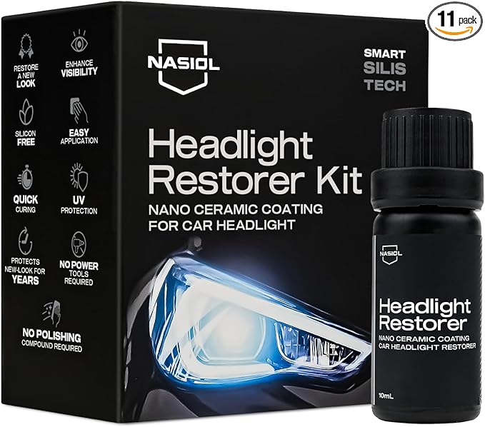Nasiol Headlight Restorer, Nano Ceramic Restoration and Protection Kit, No Power Tools Required, Brings Headlights Back to Like New Condition, Ultimate UV Protection, 3+ Years Durability