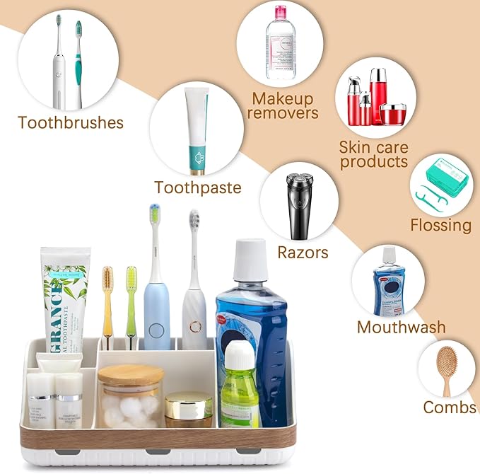 GFWARE Bathroom Countertop Organizer - Detachable 7 Slots Kids Electric Toothbrush and Toothpaste Holde Drainage for Bathroom