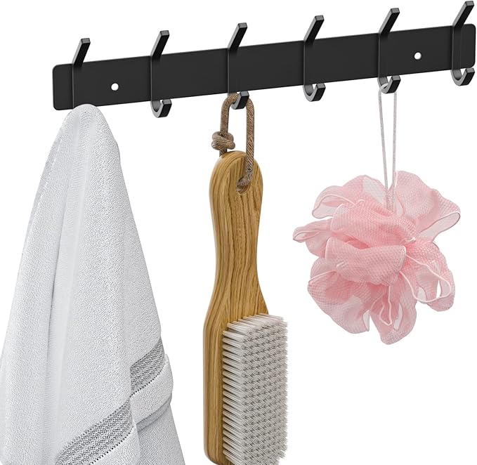 VAEHOLD Wall Hooks Coat Hooks Wall Mounted, Coat Rack with 6 Double Hooks for Hanging Towel Hat Coat Robe Bag Key for Bathroo