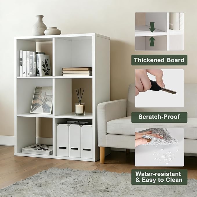 6-Cube Storage Organizer Shelf, Open Cube Bookshelf, Reversible Bookcase, Modern Sturdy Storage for Living Room, Bedroom, Ent