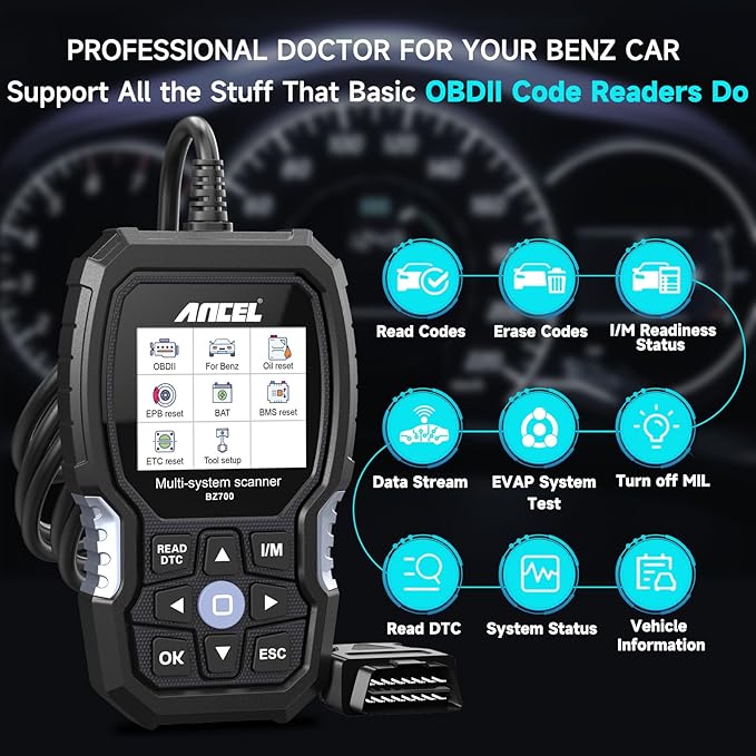 ANCEL BZ700 Mercedes Benz Sprinter Smart OBD2 Scanner, Full System Automotive Car Code Reader with All Reset Services,