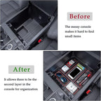 JDMCAR Center Console Organizer Compatible with 2022 2023 2024 2025 2026 Toyota Tundra Accessories and 2023-2026 toyota sequoia Armrest Secondary Storage Box ABS Material with Non-Slip Mats (Red Trim)