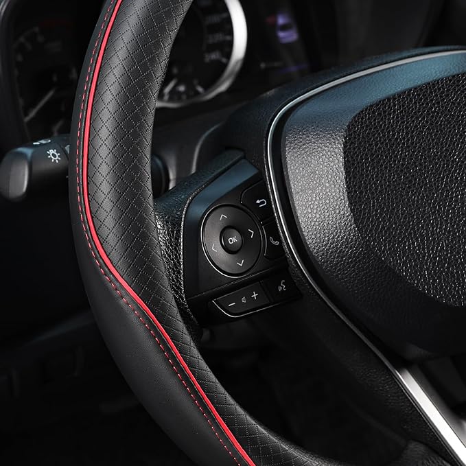 SEG Direct Steering Wheel Cover 14.5-15 inch (37-39 cm) Medium Size, Microfiber Leather, Non-Slip Comfortable Grip, Fits Cars