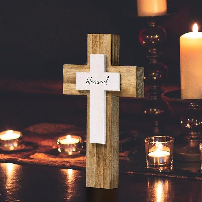 OKSQW Wall Wooden Cross Christians Crosses Spiritual Religious Cross With Hook Christmas Wall Hanging Handmade Nature Wood Co