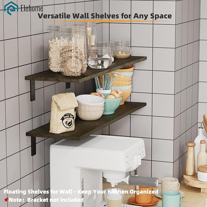 Floating Shelf Board for Wall 5/8" – No Brackets – 24" L x 10" W x 0.6" T Ash Melamine Wood Floating Shelves for Bathroom, Ki