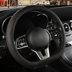 Microfiber Leather D Shaped Steering Wheel Cover, Breathable, Anti Slip, Universal 15 inch, Black