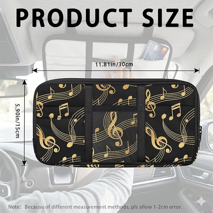 Musical Notes Car Sun Visor Storage Bag, Auto Interior Accessories Pocket Organizer, Multi-Pocket Visor Organizer Storage Pouch Fits Most Vehicles