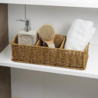 Waterproof Wicker Basket With 3 Compartments, Hand Woven Bathroom Counter Organizer, Small Storage Basket for Toilet Paper St
