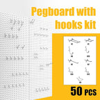 Spampur Peg Board, 8 Pack Metal Pegboard Panels with 50 Hooks, White Pegboards Wall Organizer, Peg Board for Walls Home, Gara