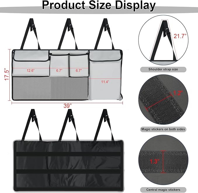 UYYE Trunk Hanging Organizer, Backseat Storage Bag, Collapsible Car Interior Accessories with 4 Pockets & 2 Mesh Pouches for