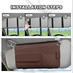 Car Sun Visor Storage Bag, Soft Leather Surface Organizer, Scratch-Resistant Auto Sunshade Organizer Bag, Can Store ID Card, Eyeglasses, Pen, Driving License etc (Brown)