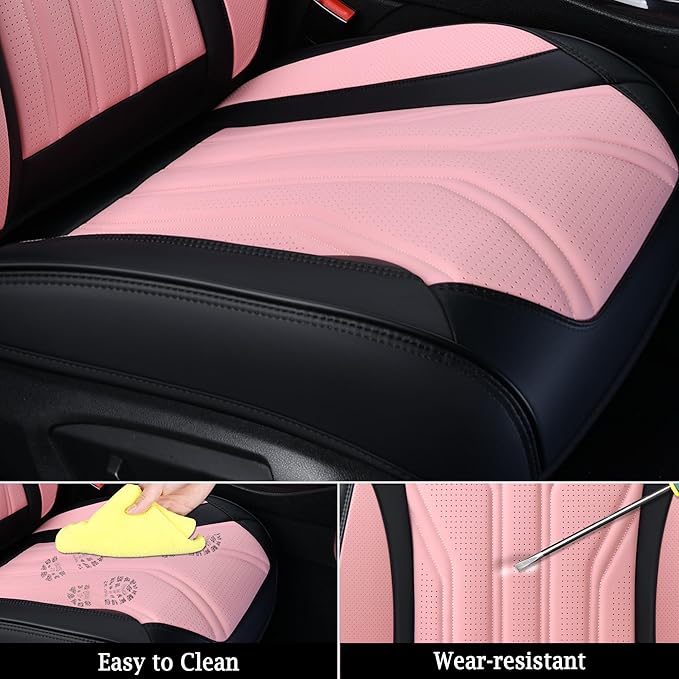 FLORICH Automotive Front Seat Covers for Cars, Waterproof Pink & Black Seat Covers, Leather Car Seat Covers 2 Pack, Universal