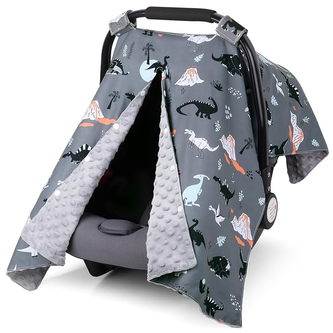 Rquite Car Seat Cover Baby, Carseat Covers Baby Boy, Minky Infant Car Seat Cover Winter, Peekaboo Opening Car Seat Canopy, Mu