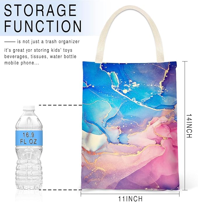 Car Trash Bag Hanging No Snap Small Garbage Bag for Car Back Seat Cute Printed One-handed Strap Trash Bags Car Accessories-Pink Blue Purple Marble Car Trash Bags