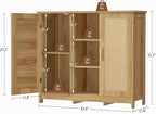 Iwell Rattan Storage Cabinet with 4 Adjustable Shelves, Coffee Bar Cabinet, Sideboard Buffet for Kitchen, Living Room, Entryw